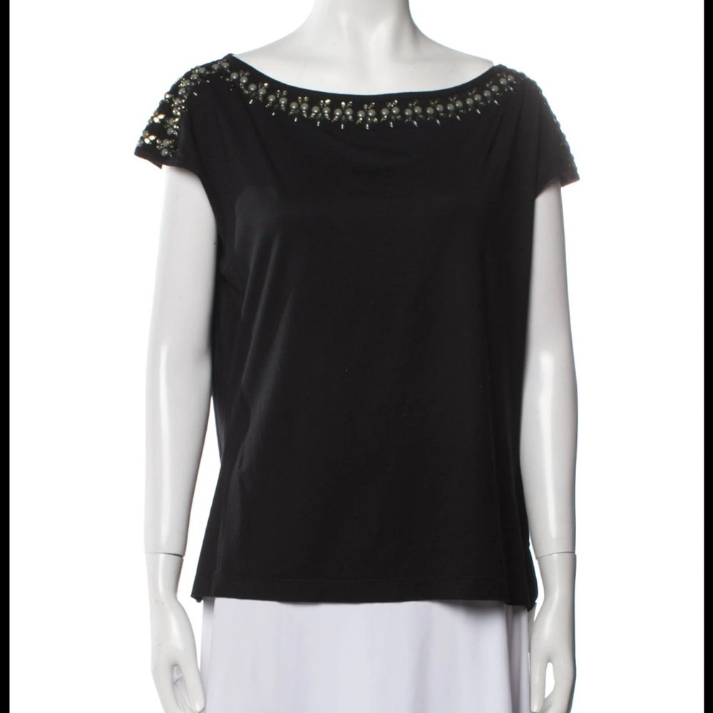 St. John Black Jeweled Neck Blouse